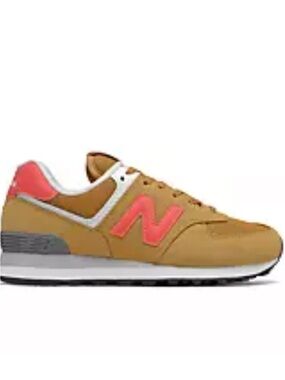 New Balance Tan Sneakers with Coral Logo Accents